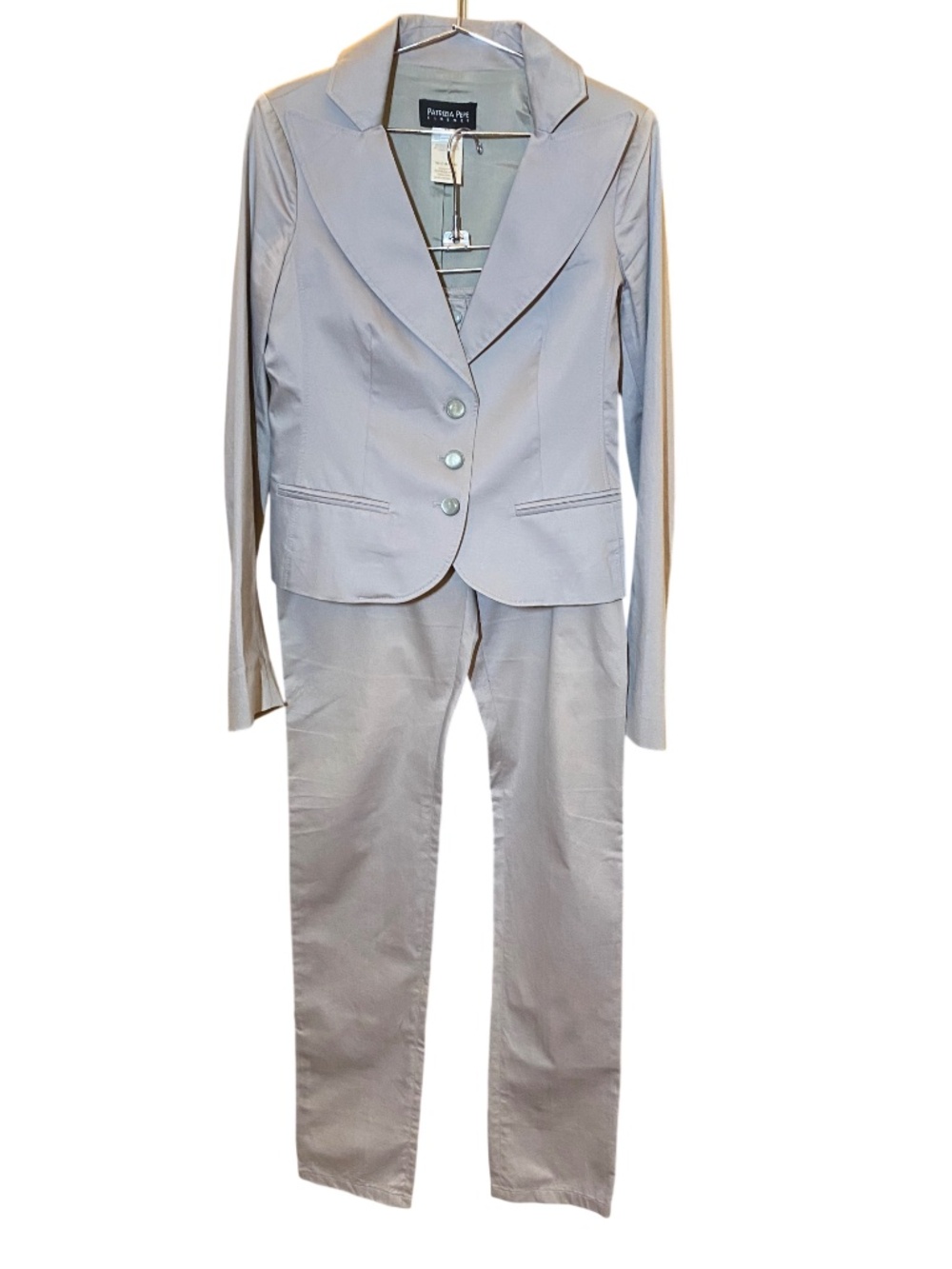 Patrizia Pepe Y2K Silver Grey Sateen 2 Piece Low Rise Pant Suit Set IT 40 US 4